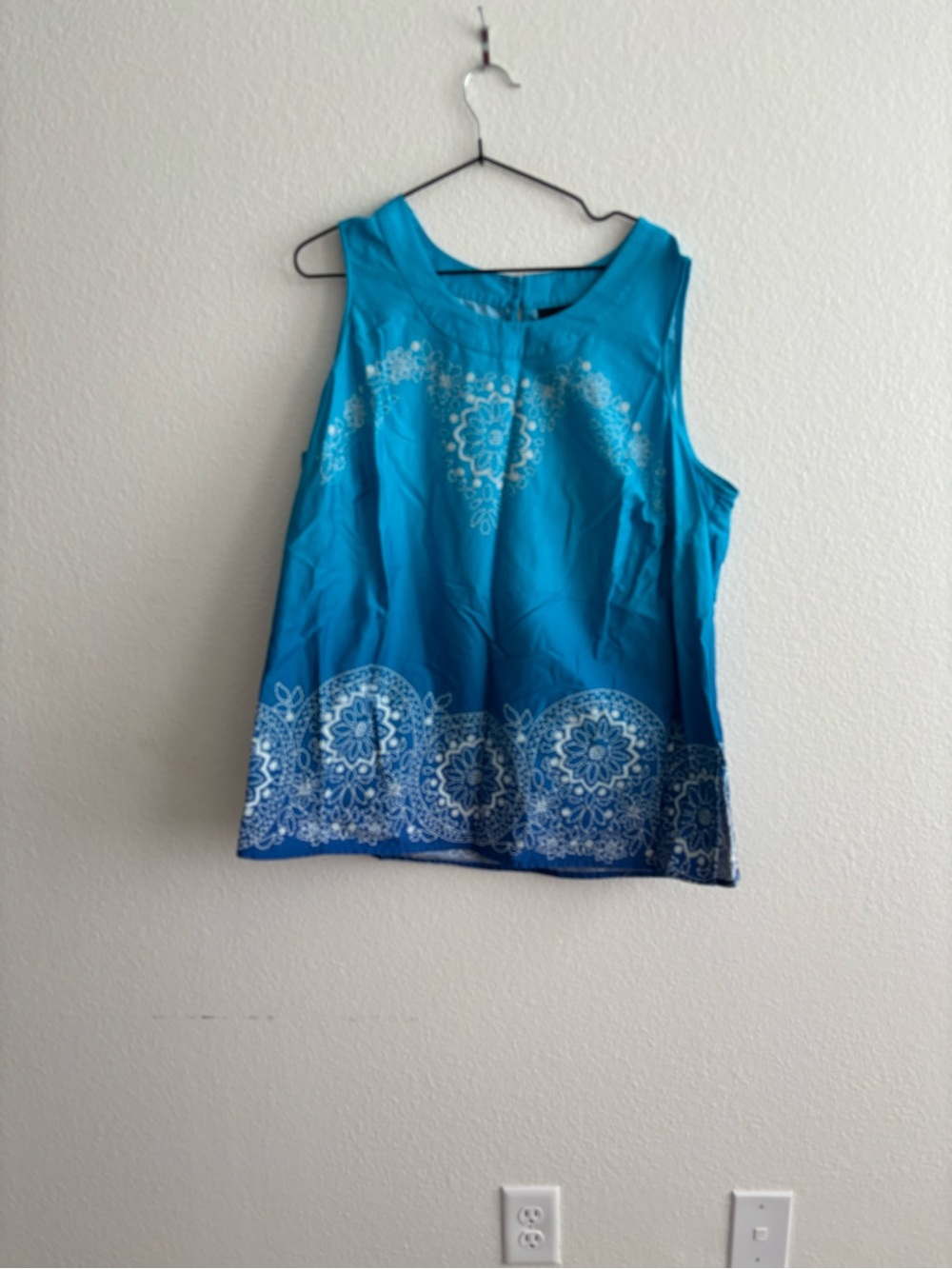 Blue Sleeveless Floral Border Tank Top